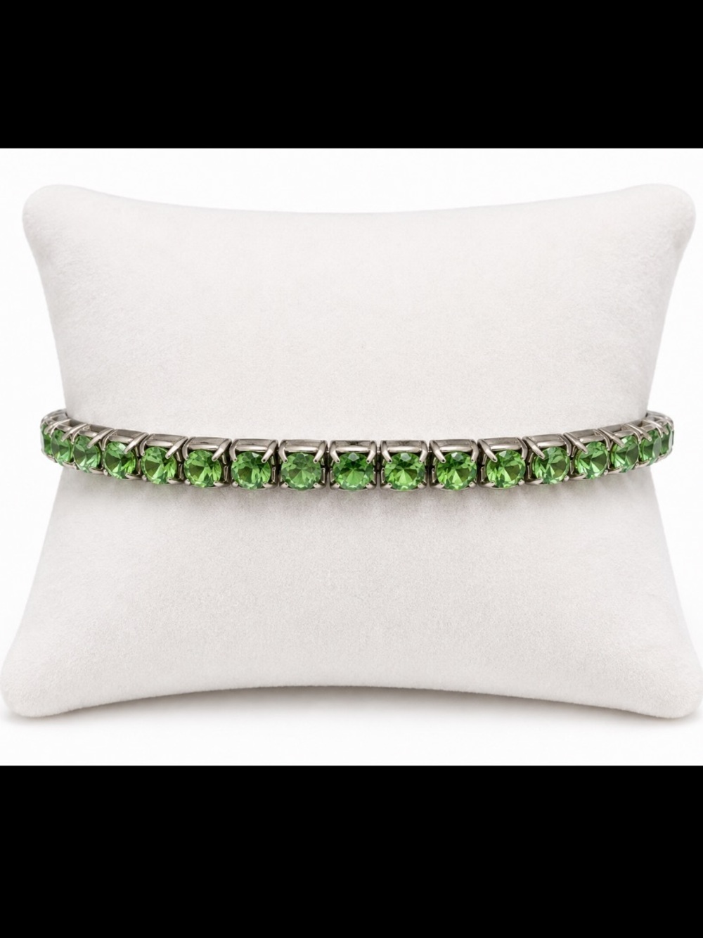 Emerald Green Crystal Tennis Bracelet – Silver-Tone Sparkling Stretch Bracelet